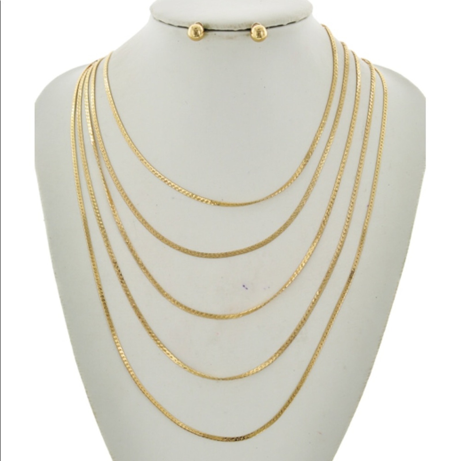 Gold Tone Multi Row Necklace & Earring Set